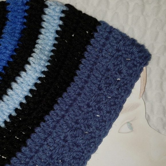 Men's Crochet Beanie/ Blue/ Black/ Handmade - Picture 2 of 5